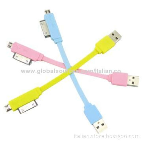 Universal 2-in-1 flat USB cable for iPhone 4 for Samsung with TPE material